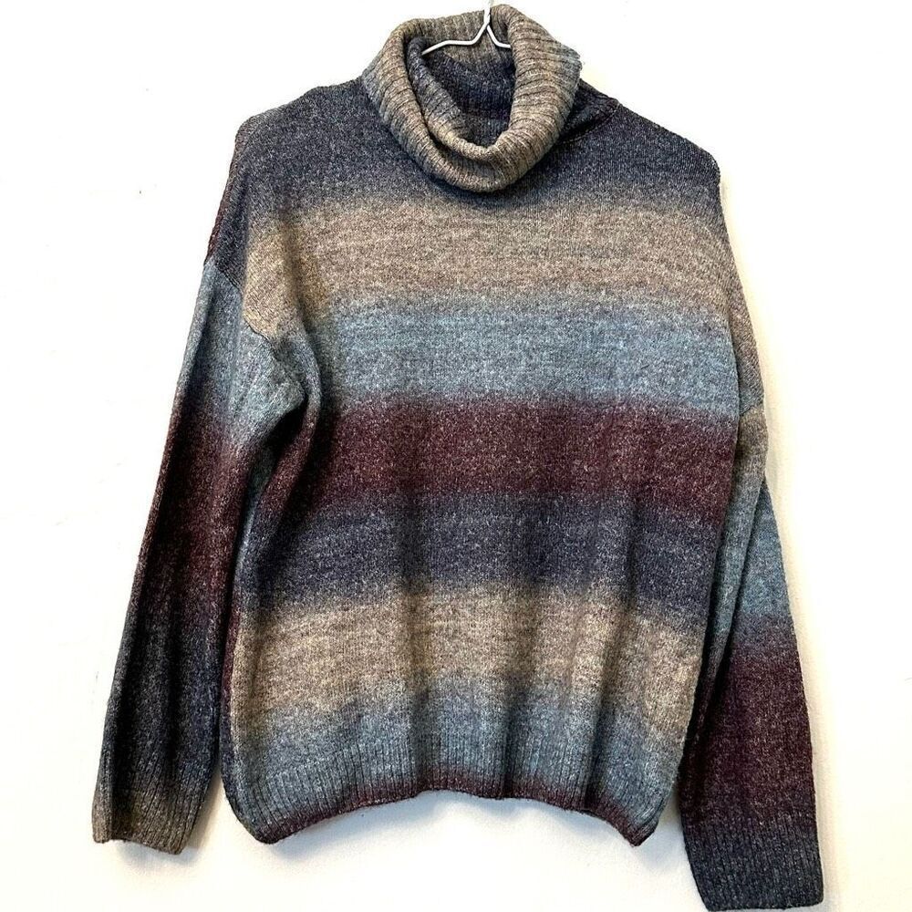Cliche Wool Blend Soft Space Dyed Cowl Turtleneck Pullover Multicolor Sweater Me